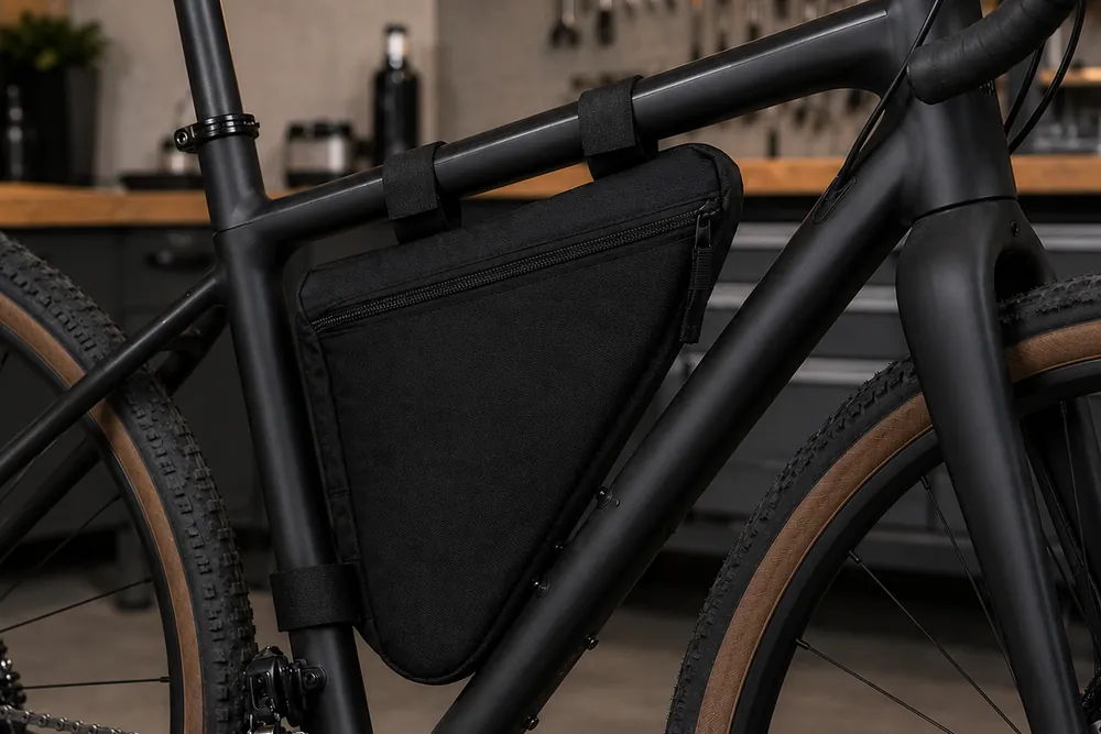 Ridgeline Trail frame bag mounted inside the frame triangle of a road bike